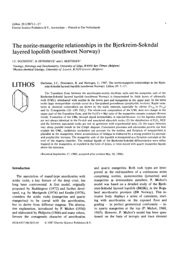 The Norite-Mangerite Relationships in the Bjerkreim-Sokndal Layered Lopolith (Southwest Norway)