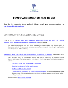 Democratic Education: Reading List