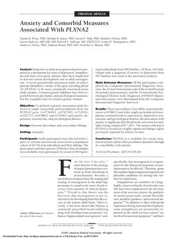 Anxiety and Comorbid Measures Associated with PLXNA2