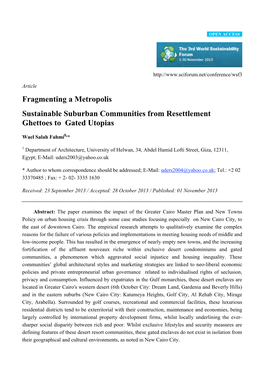 Fragmenting a Metropolis Sustainable Suburban Communities from Resettlement Ghettoes to Gated Utopias