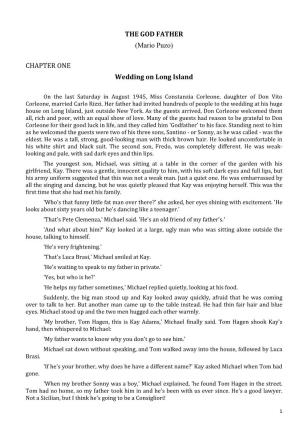 THE GOD FATHER (Mario Puzo) CHAPTER ONE Wedding on Long