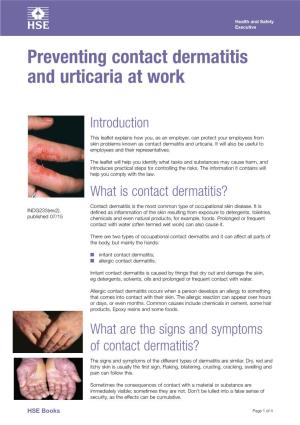Preventing Contact Dermatitis and Urticaria at Work INDG233
