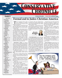 Formal End to Judeo-Christian America Lambro (25) Clinton, Hillary Will (9) He U.S