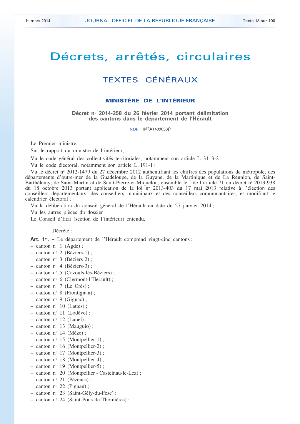 JOURNAL OFFICIEL DE LA RÉPUBLIQUE FRANÇAISE Texte 18 Sur 100