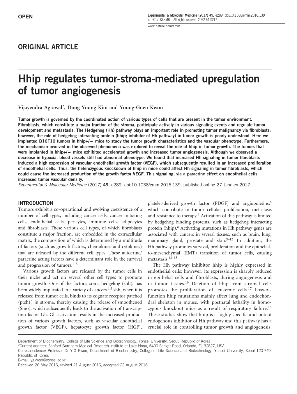 Hhip Regulates Tumor-Stroma-Mediated Upregulation of Tumor Angiogenesis