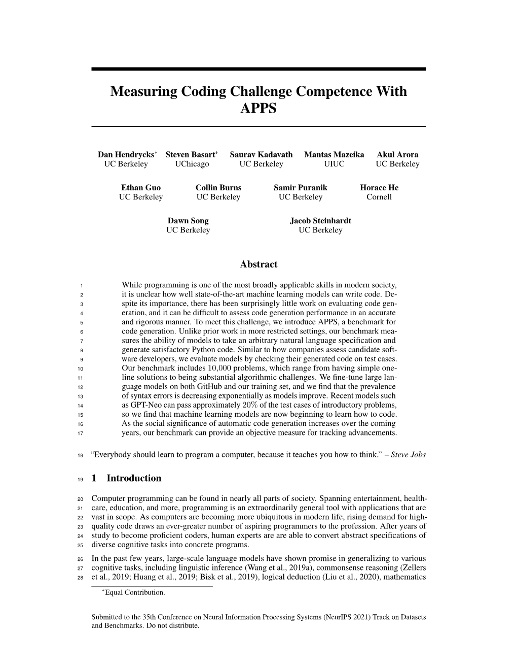 Measuring Coding Challenge Competence with APPS