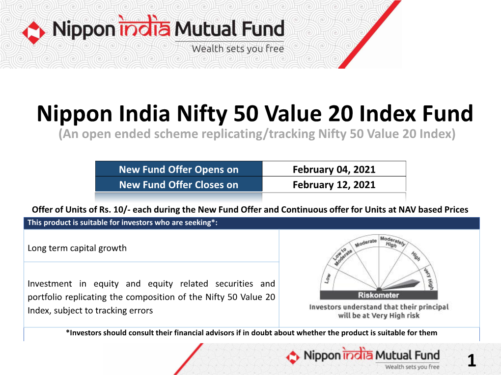Nippon India Nifty 50 Value 20 Index Fund (An Open Ended Scheme Replicating/Tracking Nifty 50 Value 20 Index)