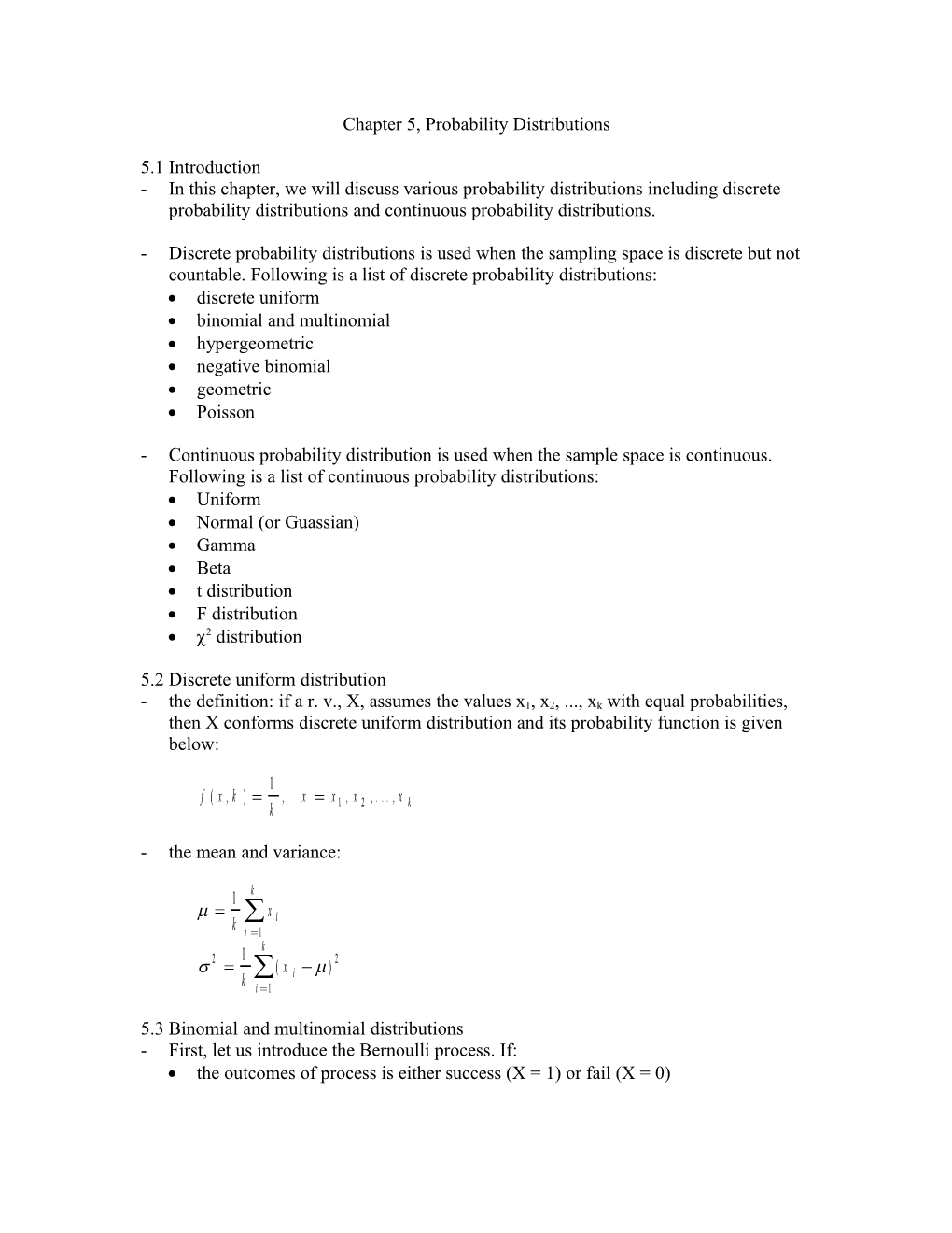 Chapter 5, Probability Distributions