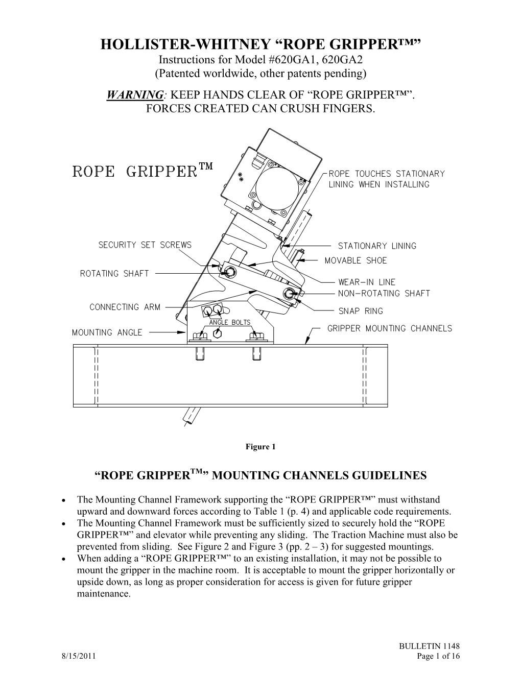 ROPE GRIPPER™” Instructions for Model #620GA1, 620GA2 (Patented Worldwide, Other Patents Pending)