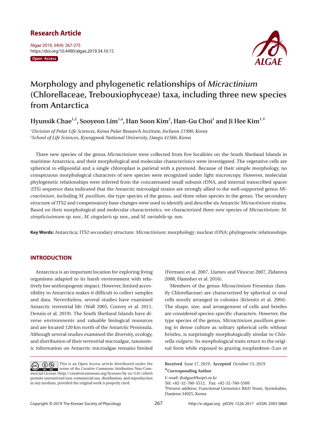 Morphology and Phylogenetic Relationships of Micractinium (Chlorellaceae, Trebouxiophyceae) Taxa, Including Three New Species from Antarctica