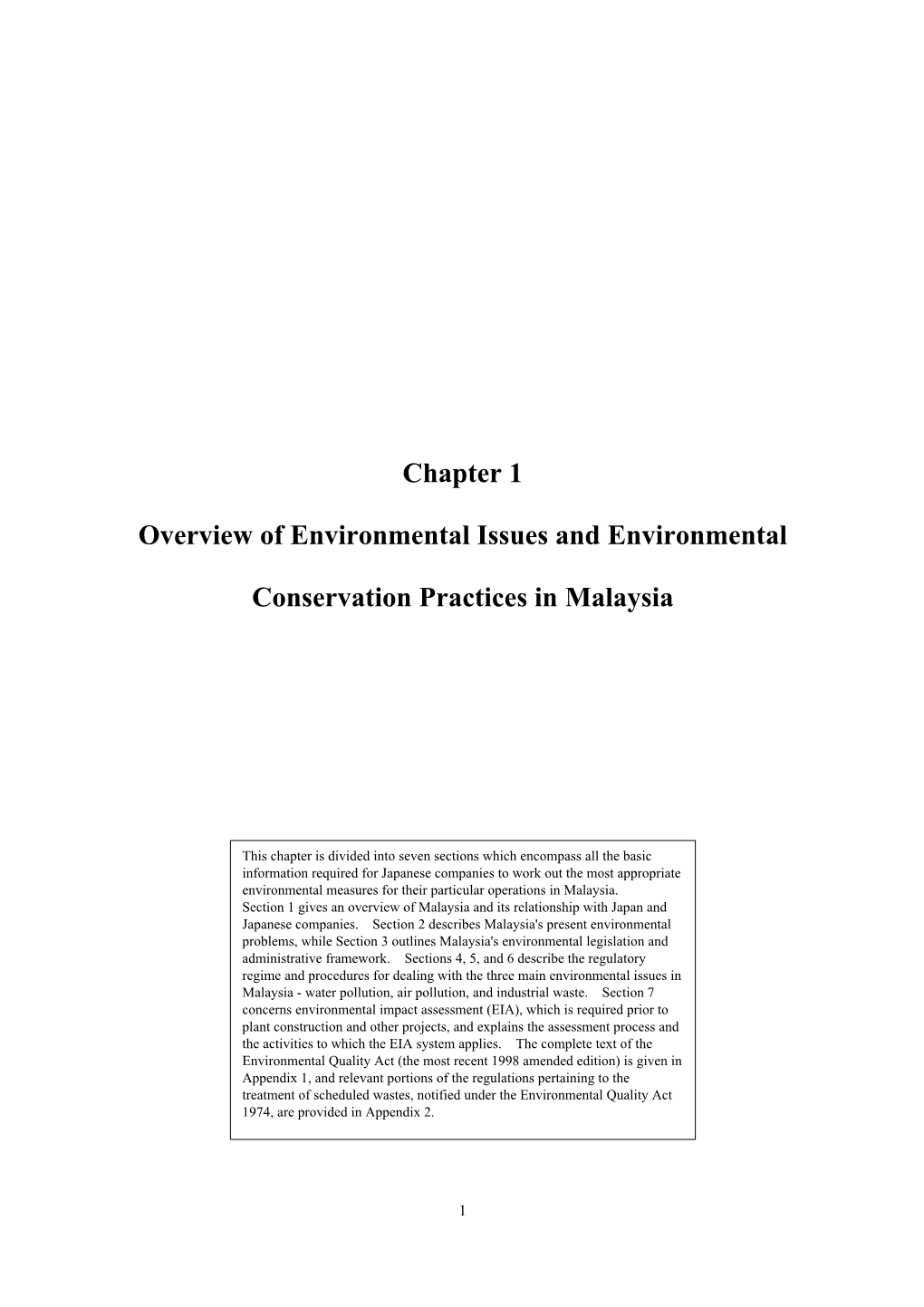 Chapter 1 Overview of Environmental Issues and Environmental