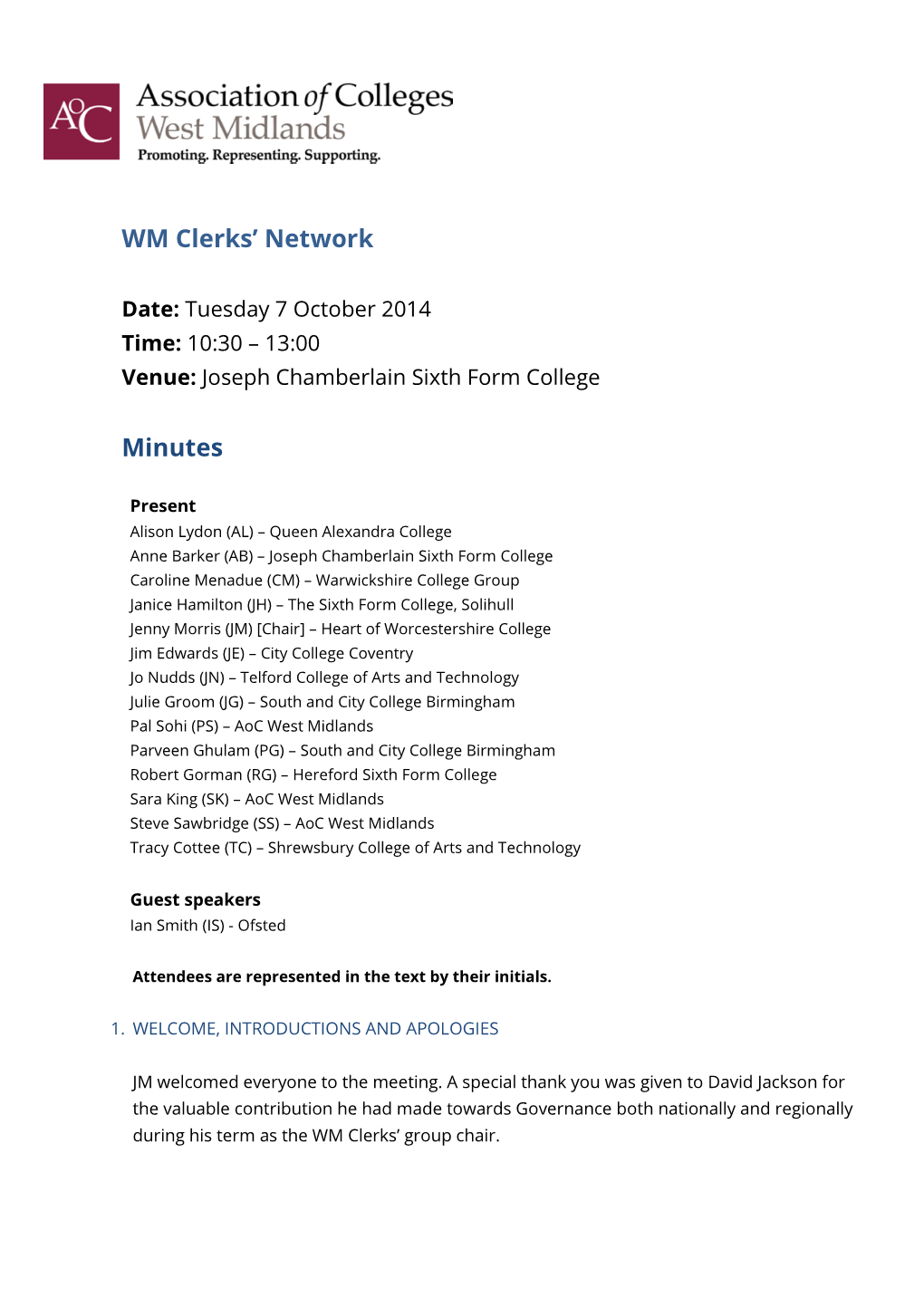 WM Clerks' Network Minutes