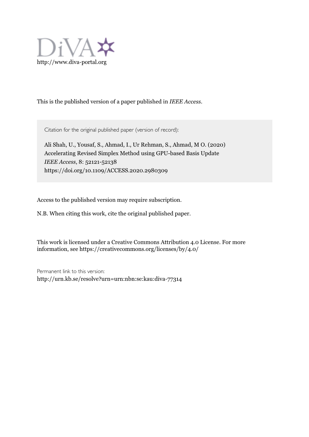 Accelerating Revised Simplex Method Using GPU-Based Basis Update IEEE Access, 8: 52121-52138