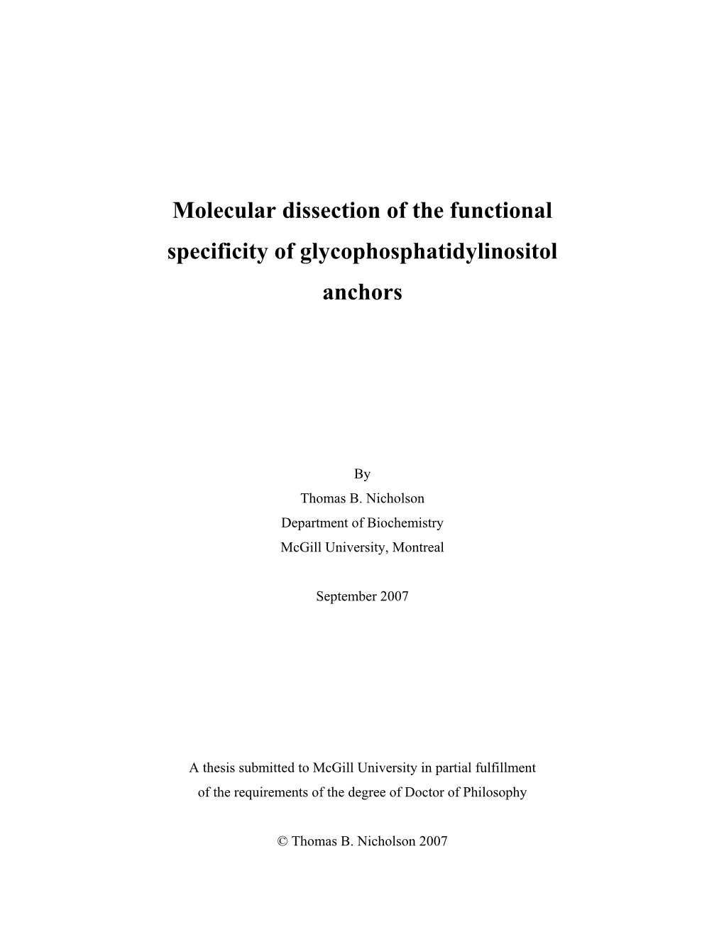 Molecular Dissection of the Functional Specificity of Glycophosphatidylinositol Anchors