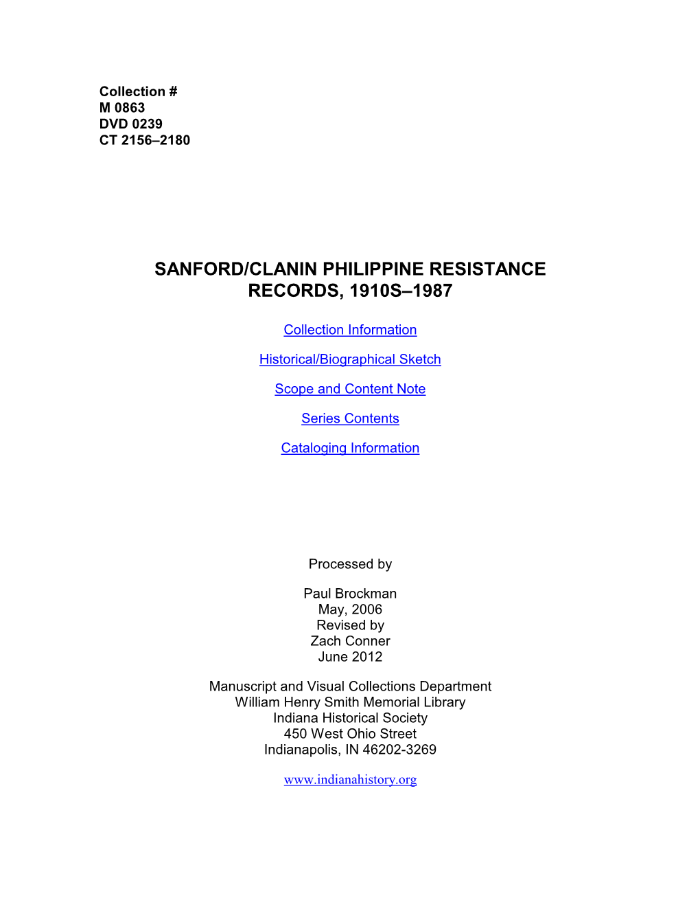 Sanford/Clanin Philippine Resistance Records, 1910S–1987