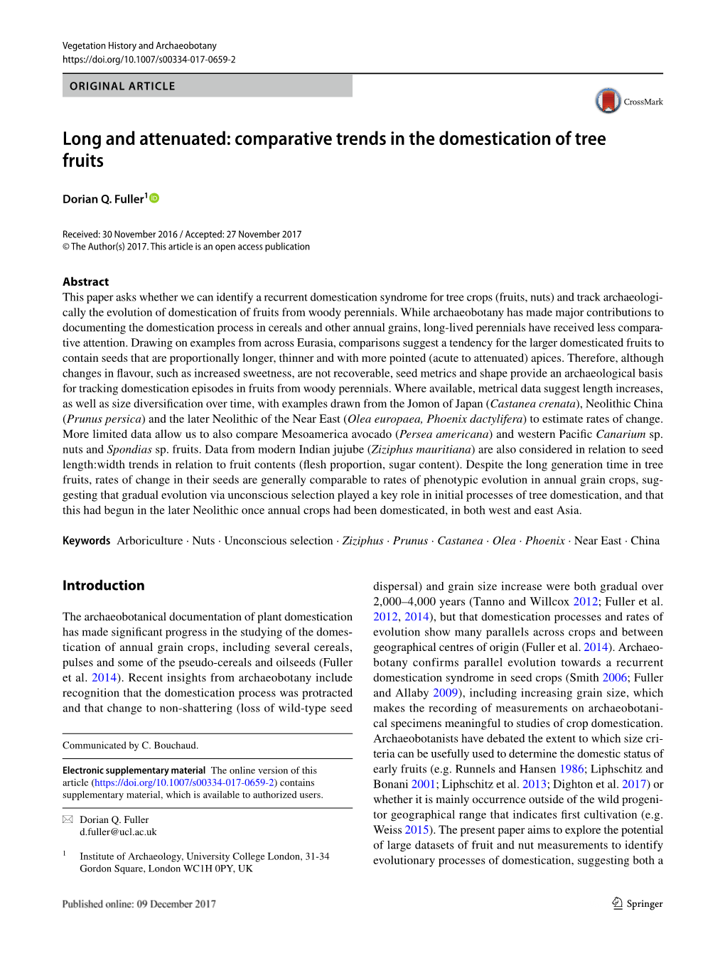 Long and Attenuated: Comparative Trends in the Domestication of Tree Fruits