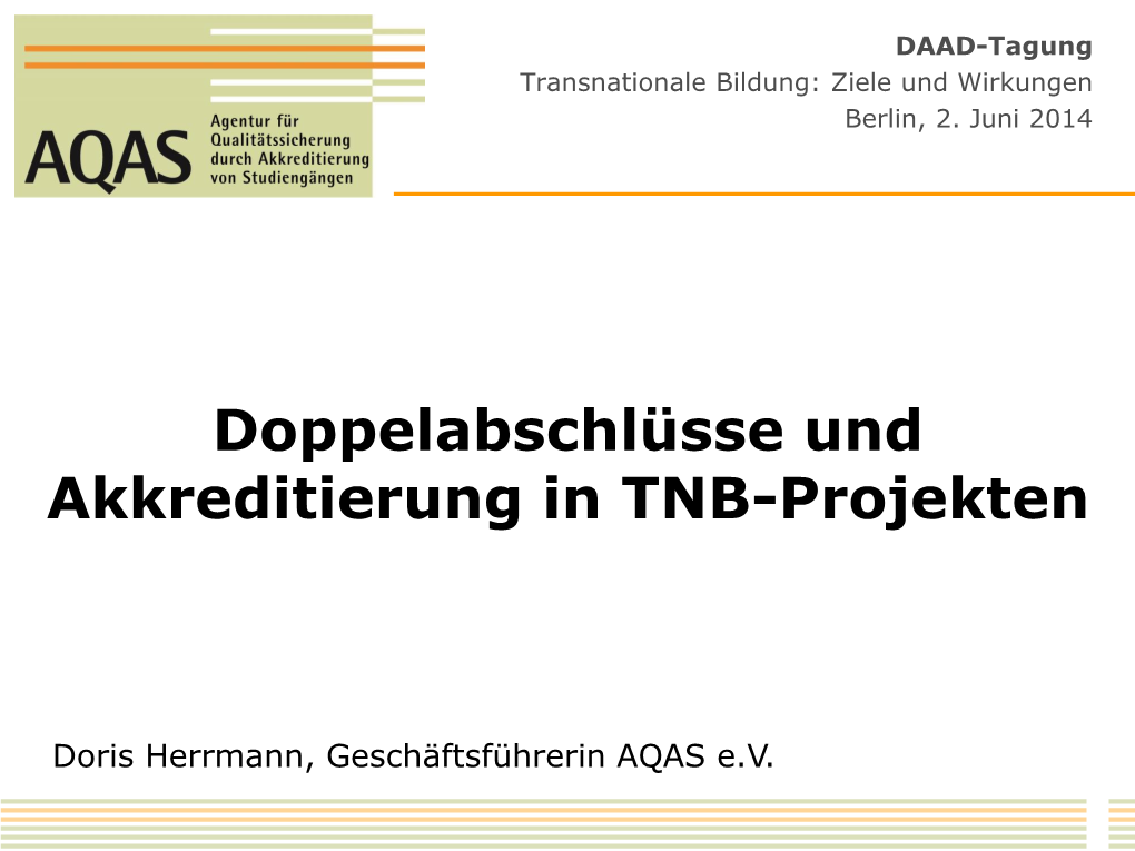 Doppelabschlüsse Und Akkreditierung in TNB-Projekten