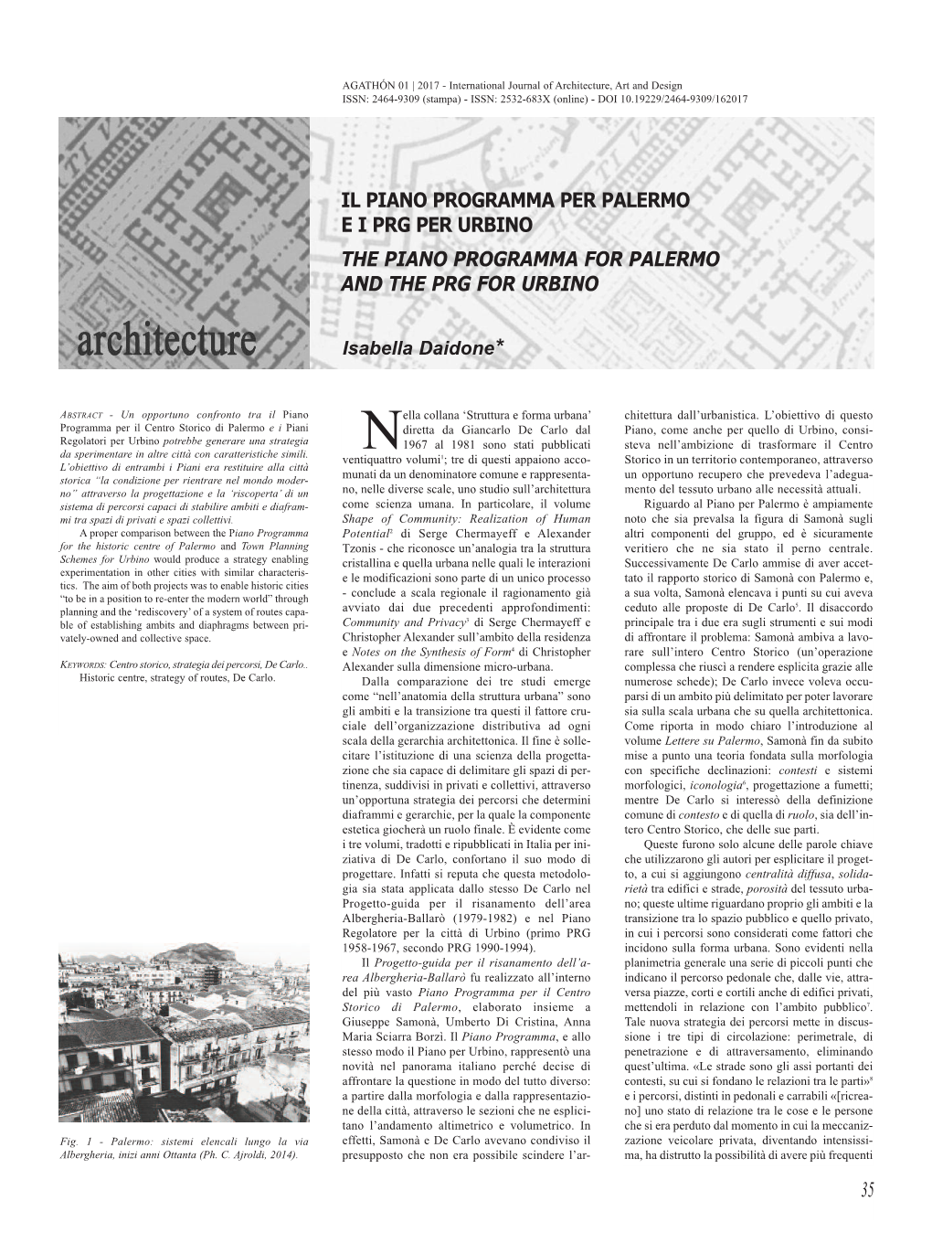 Il Piano Programma Per Palermo E I Prg Per Urbino the Piano Programma for Palermo and the Prg for Urbino