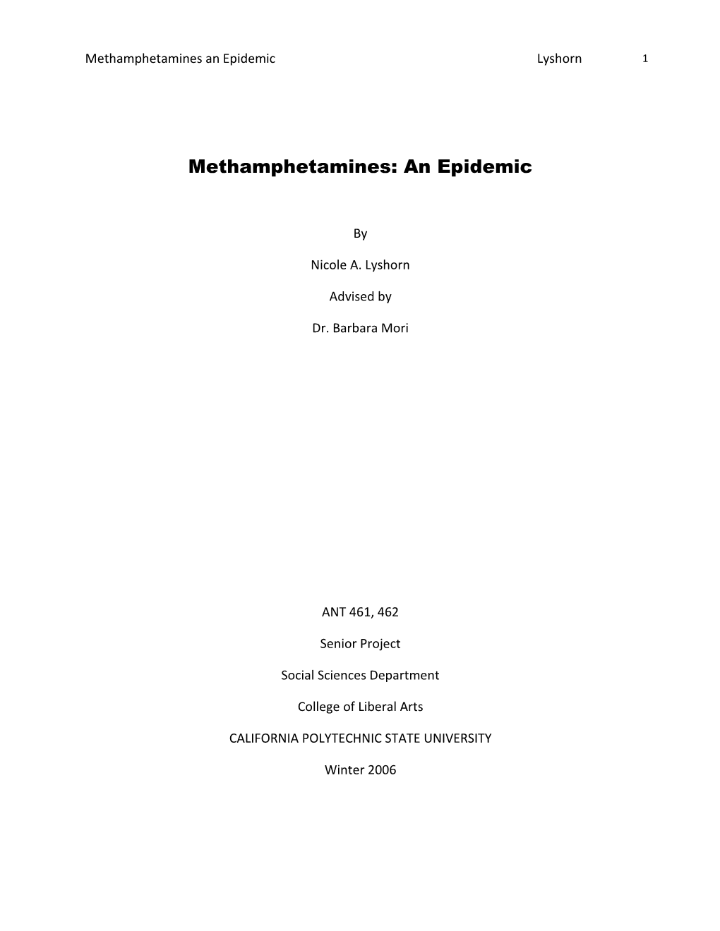 Methamphetamines an Epidemic Lyshorn 1