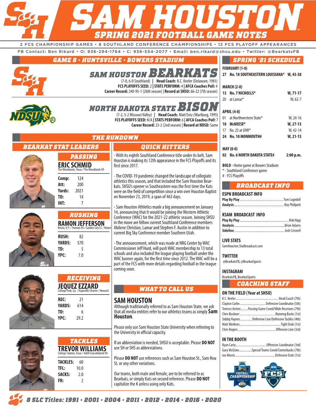 Spring 2021 Football Game Notes