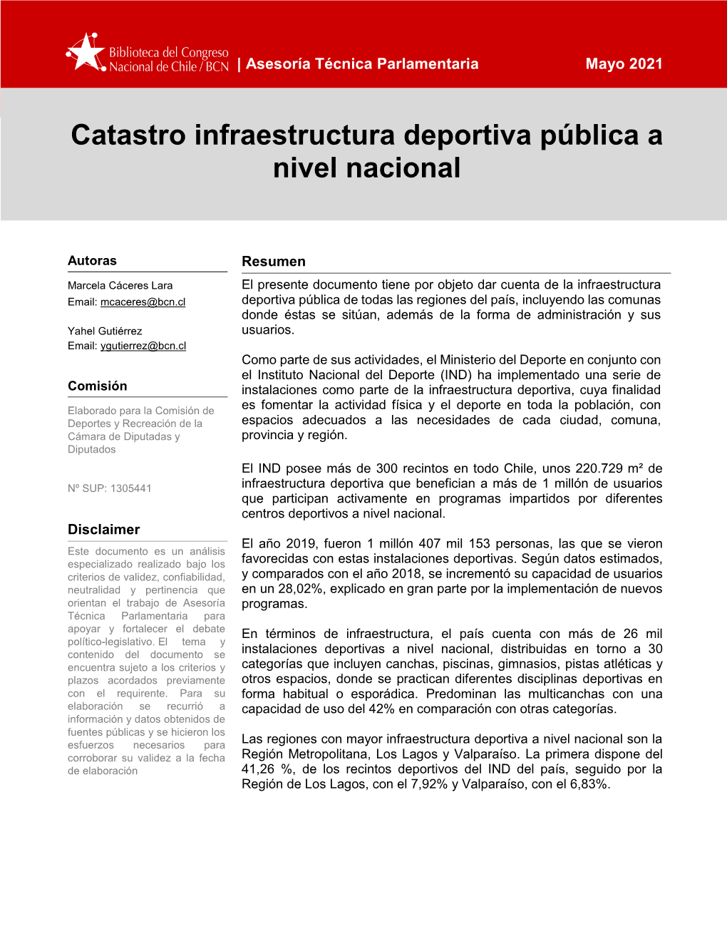 Catastro Infraestructura Deportiva Pública a Nivel Nacional