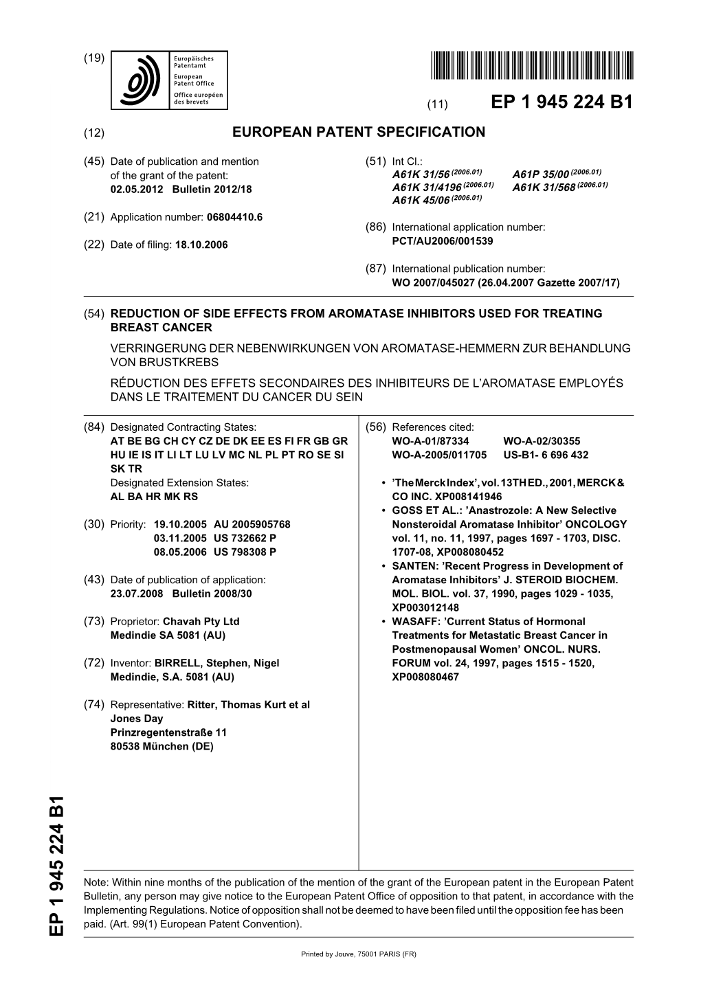 Reduction of Side Effects from Aromatase Inhibitors