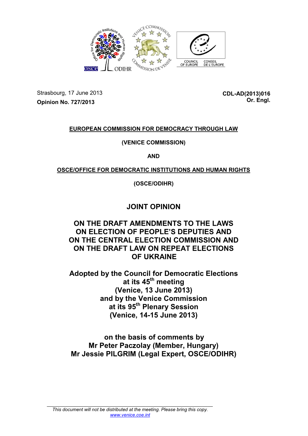 Joint Opinion on the Draft Amendments to The