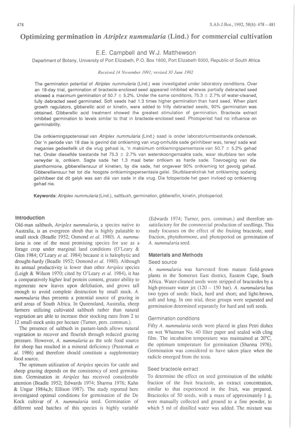 Optimizing Germination in Atriplex Nummularia (Lind.) for Commercial Cultivation