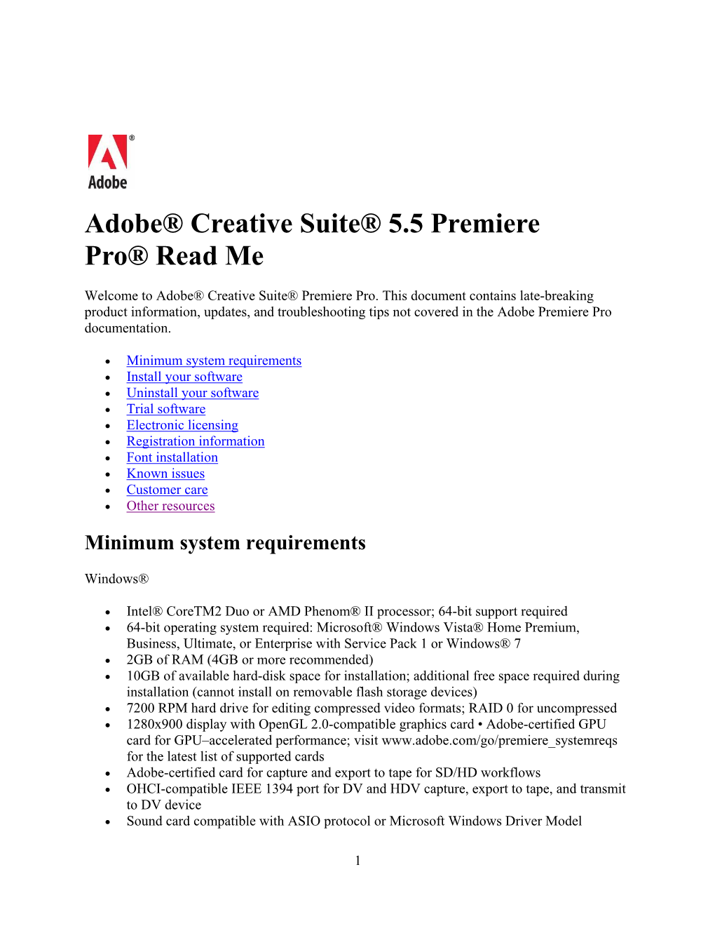 Adobe® Creative Suite® 5.5 Premiere Pro® Read Me