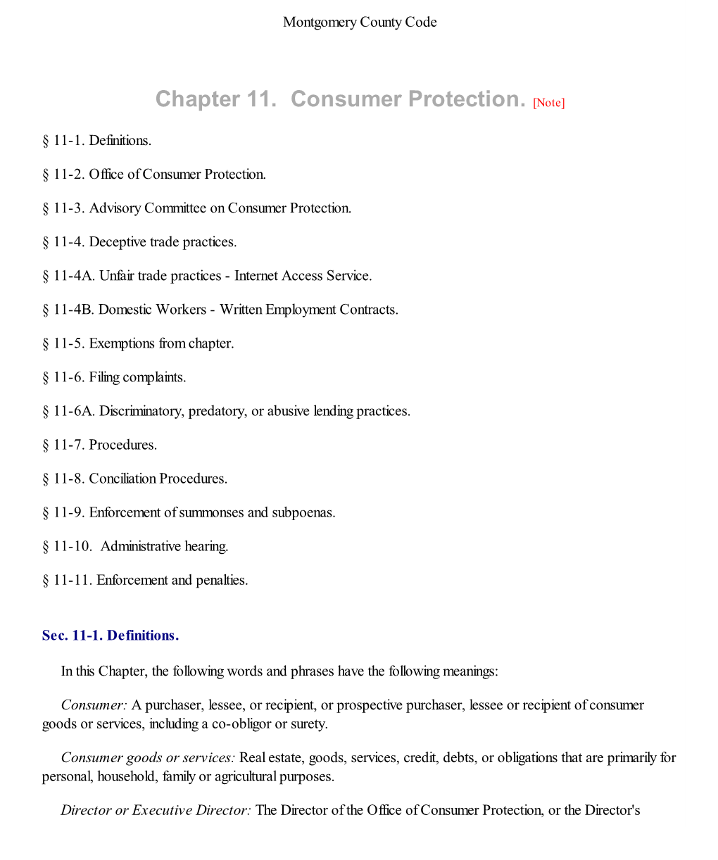 Chapter 11. Consumer Protection. [Note]