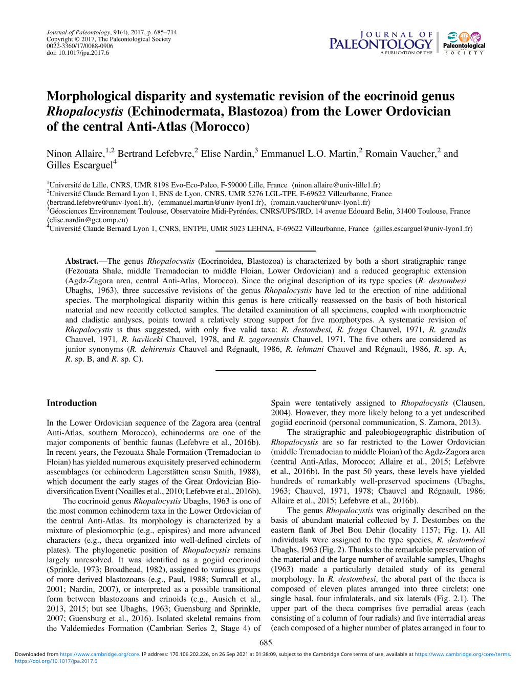 From the Lower Ordovician of the Central Anti-Atlas (Morocco)