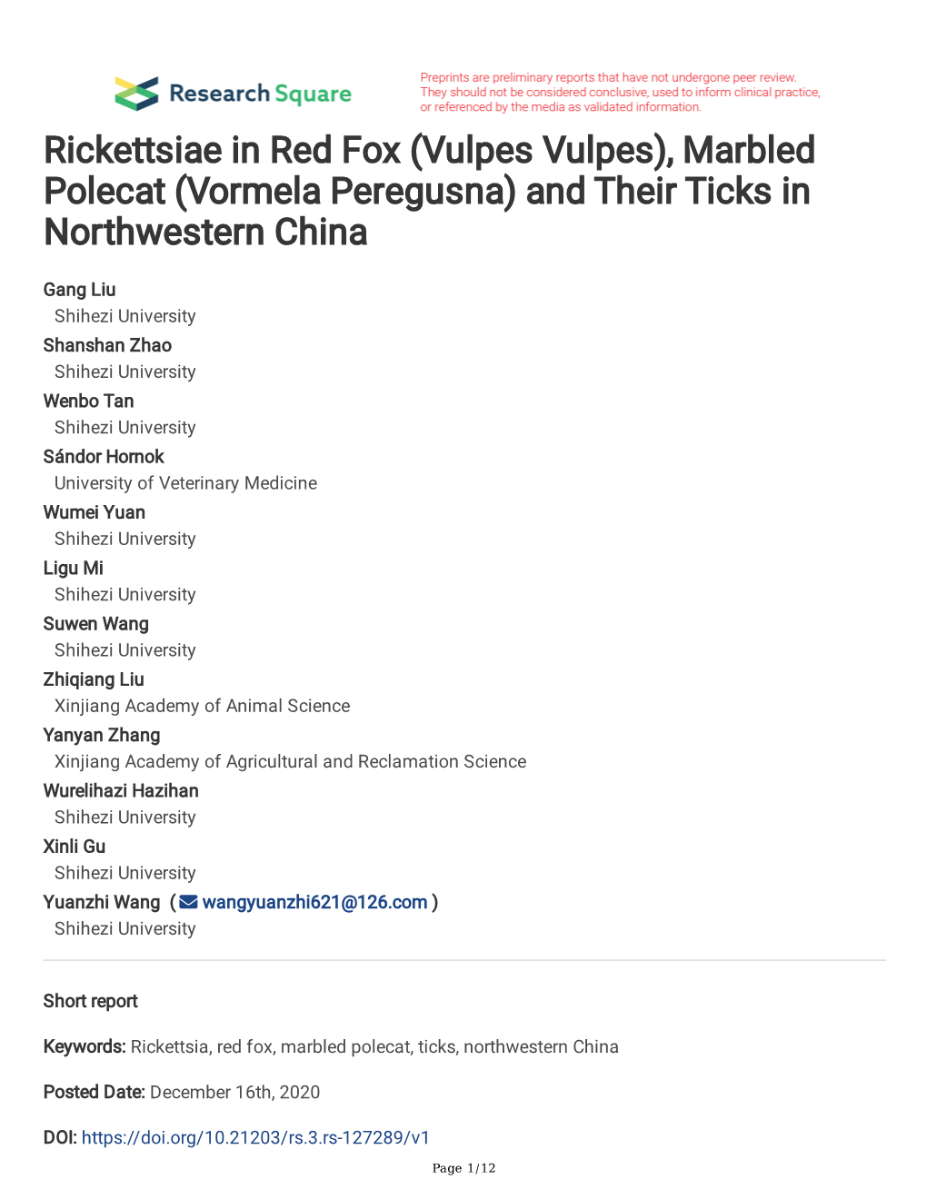 Vormela Peregusna) and Their Ticks in Northwestern China