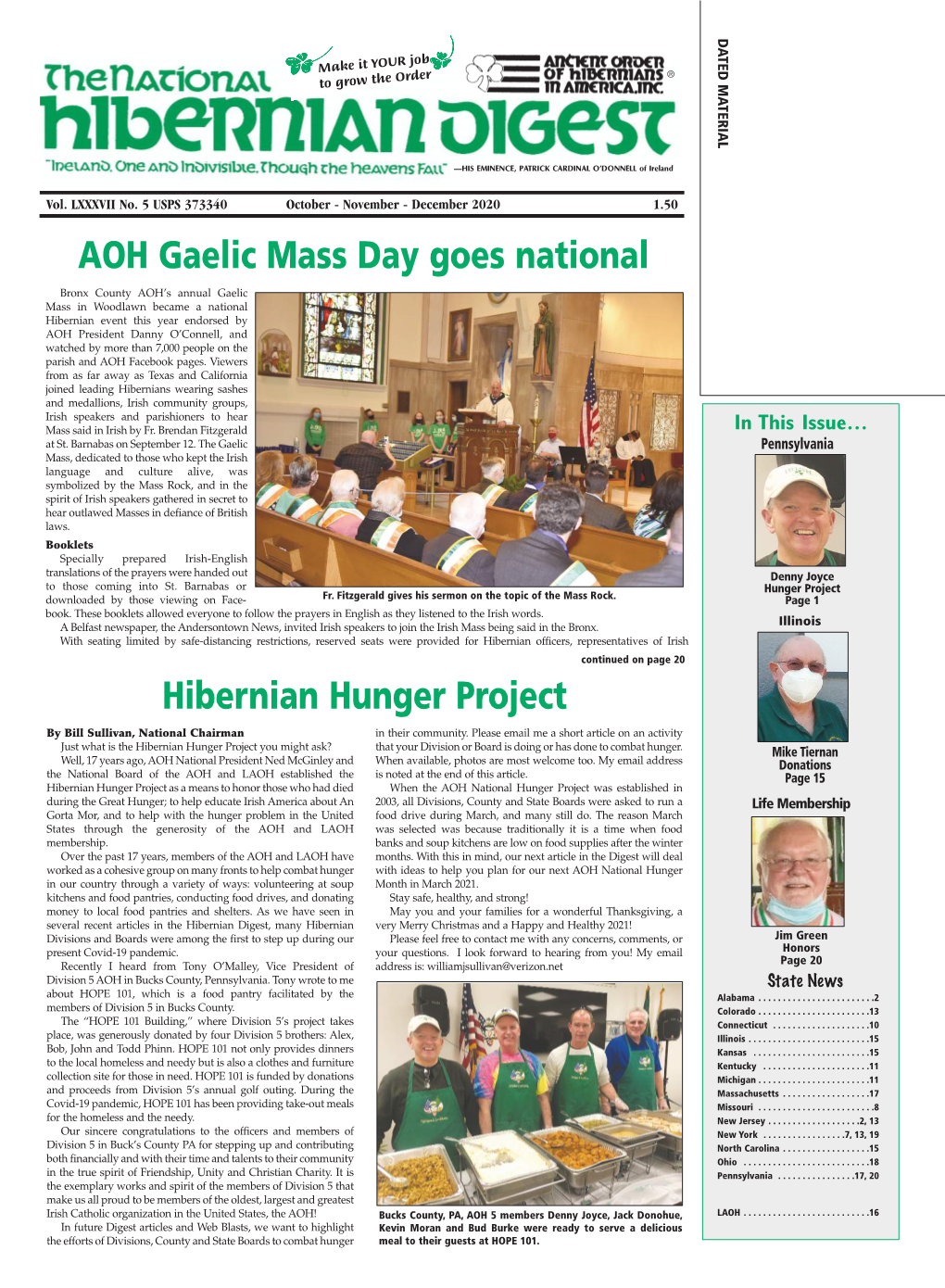 AOH Gaelic Mass Day Goes National Hibernian Hunger Project