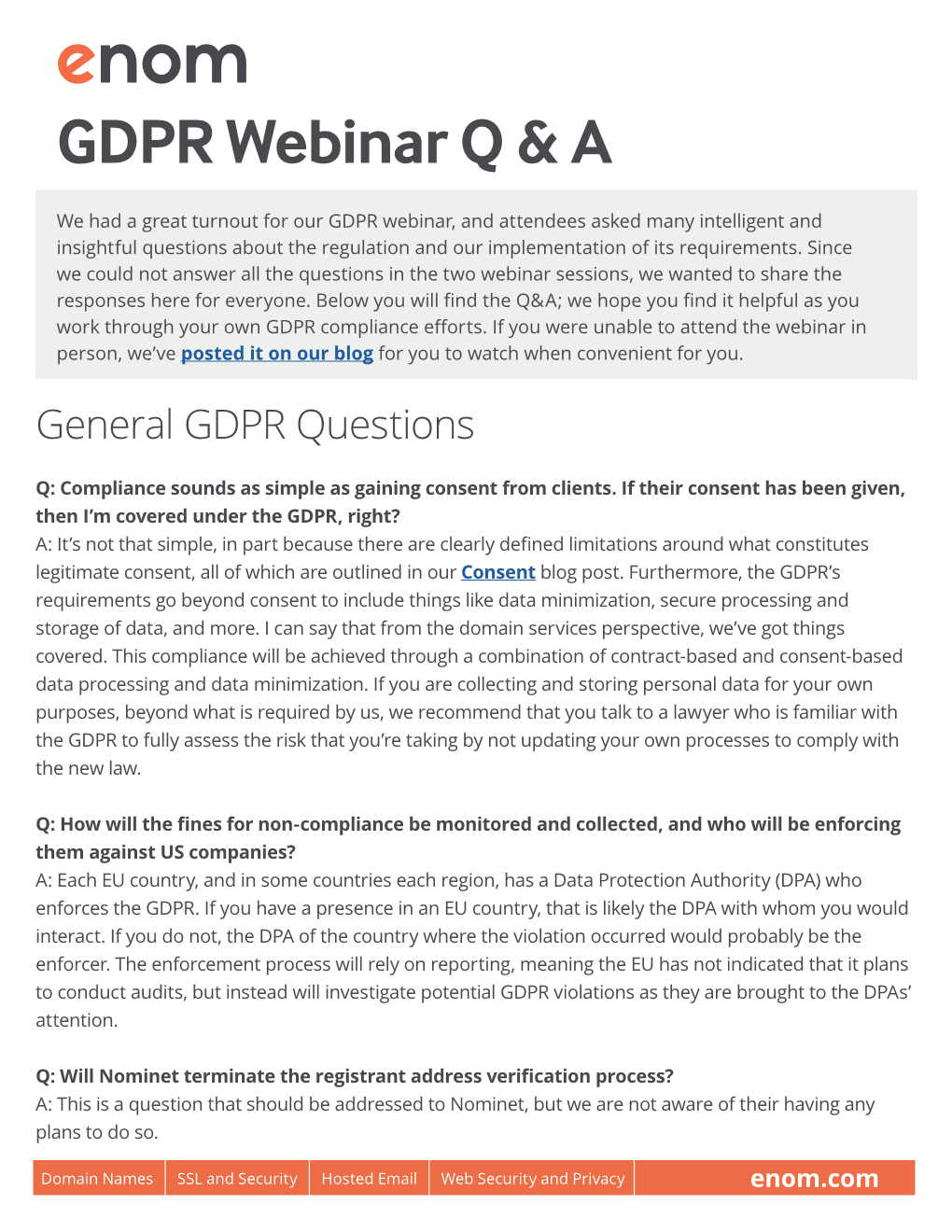 GDPR Webinar Q & A