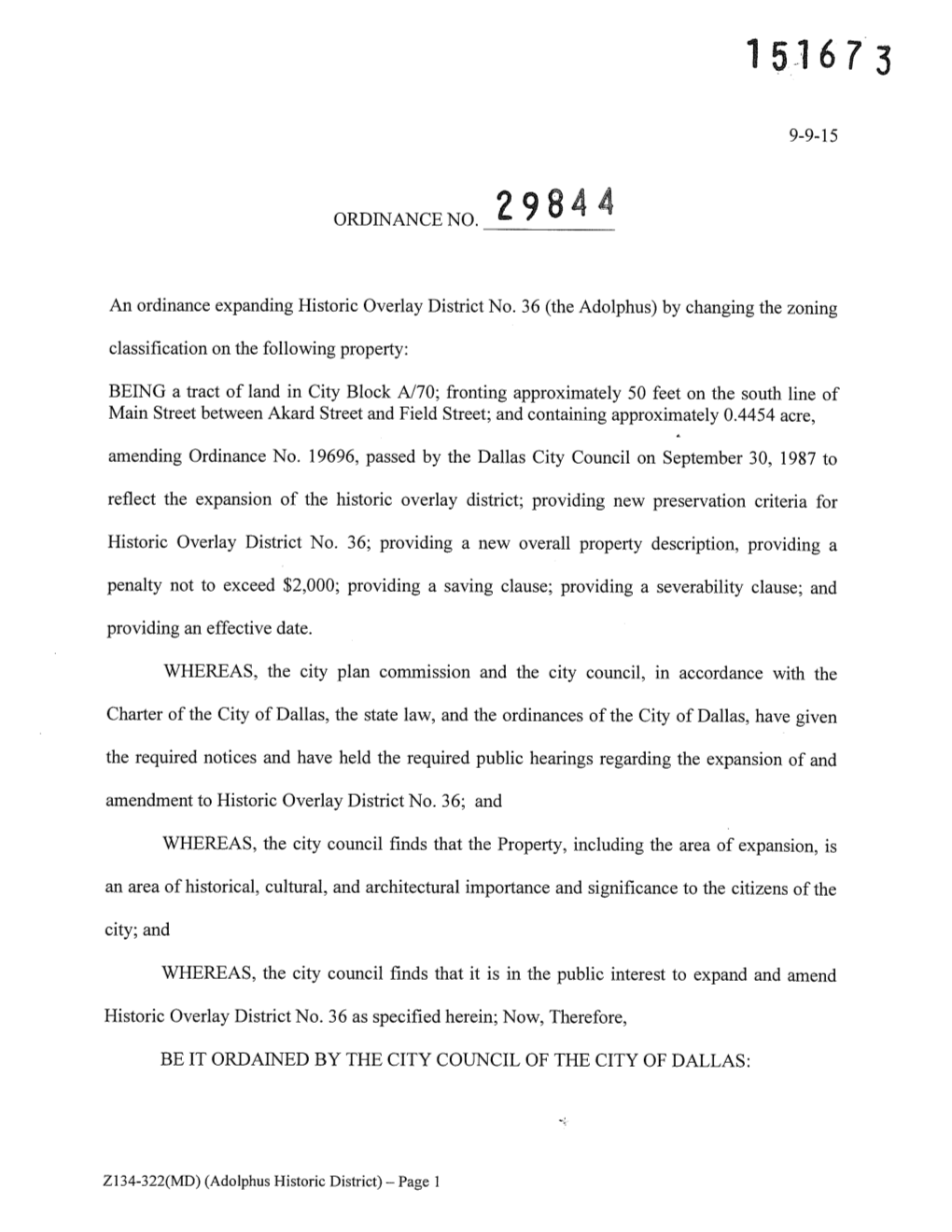 9-9-15 ORDINANCE NO. 2 9 8 4 4 an Ordinance