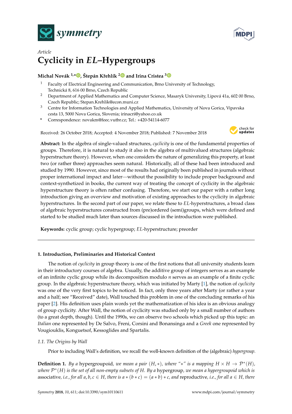 Cyclicity in EL–Hypergroups