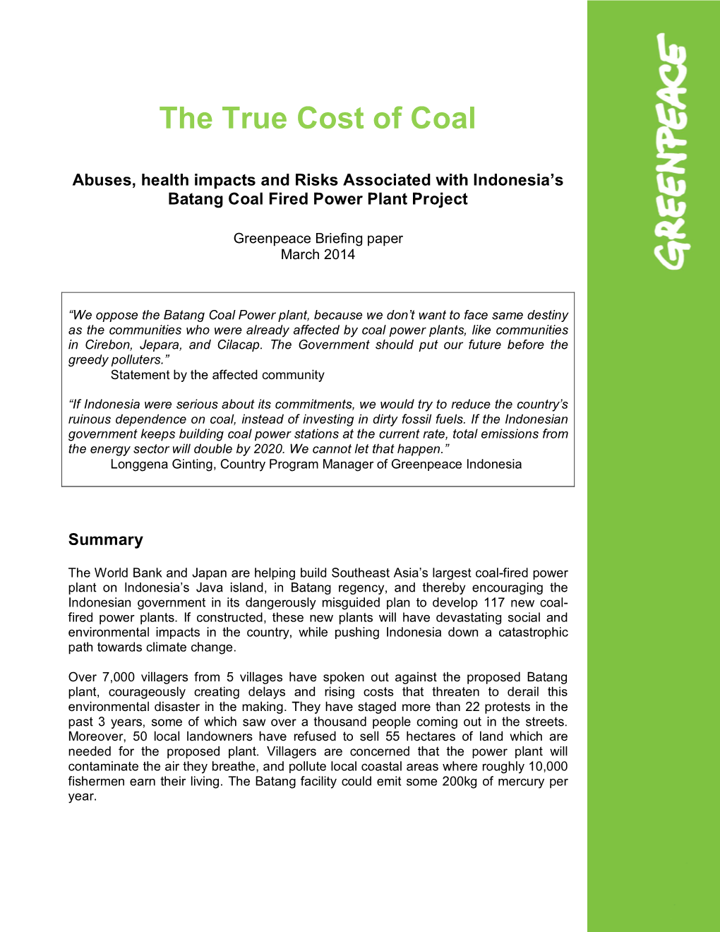 The True Cost of Coal