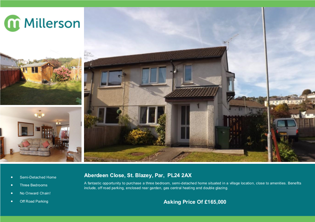 Aberdeen Close, St. Blazey, Par, PL24 2AX Asking Price of £165,000