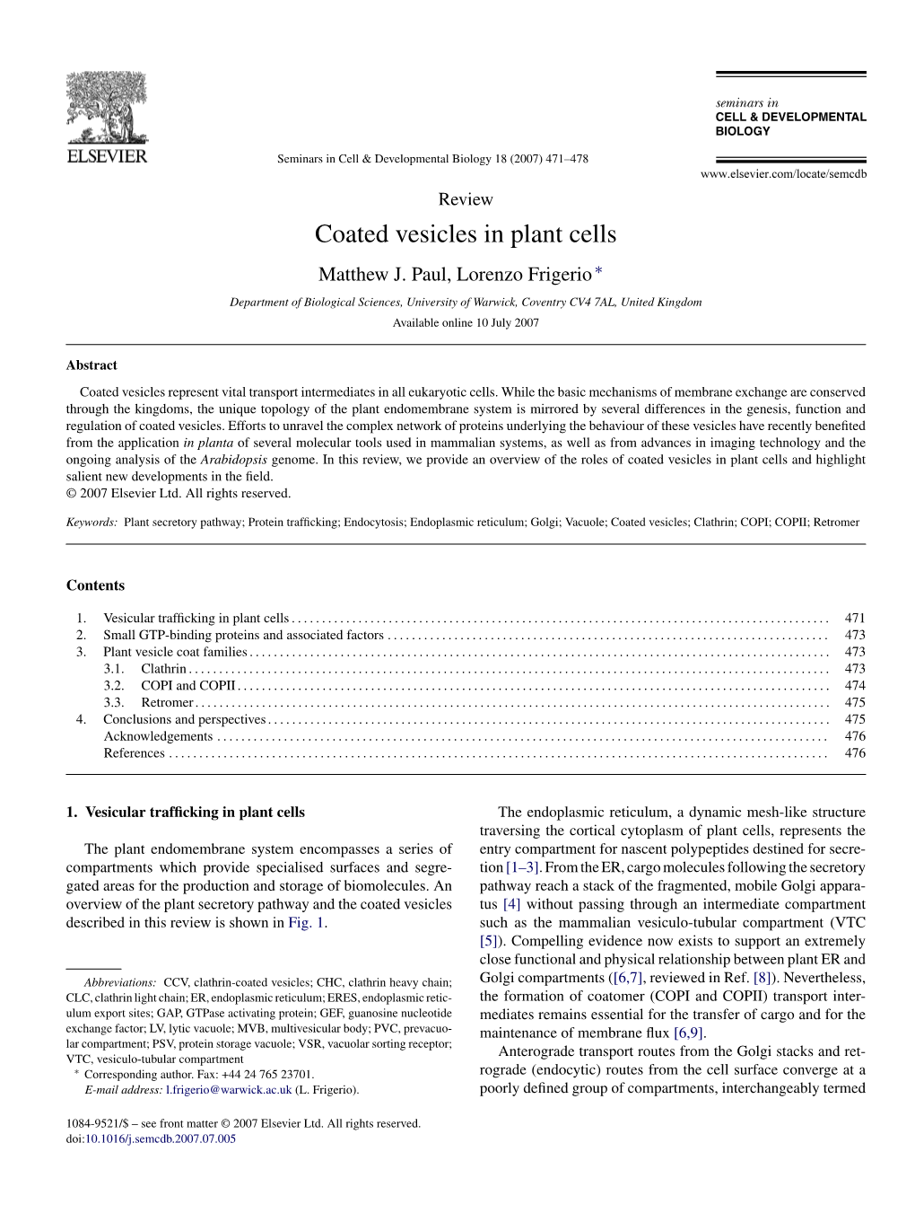 Coated Vesicles in Plant Cells Matthew J