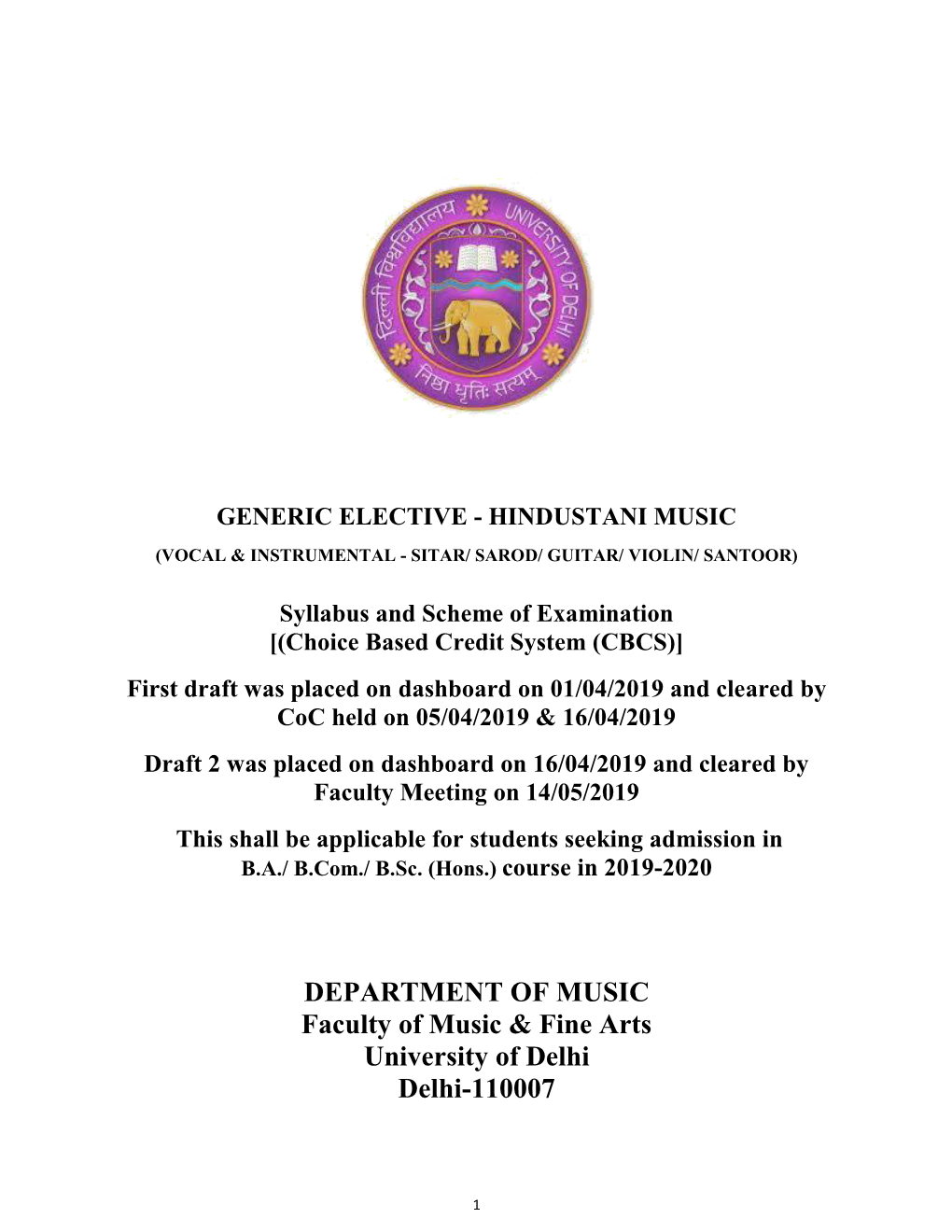 Hindustani Music for Other Hons. Courses