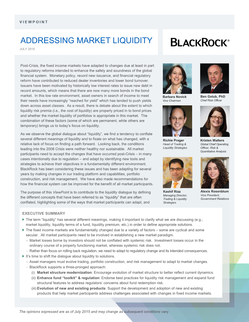 Addressing Market Liquidity July 2015