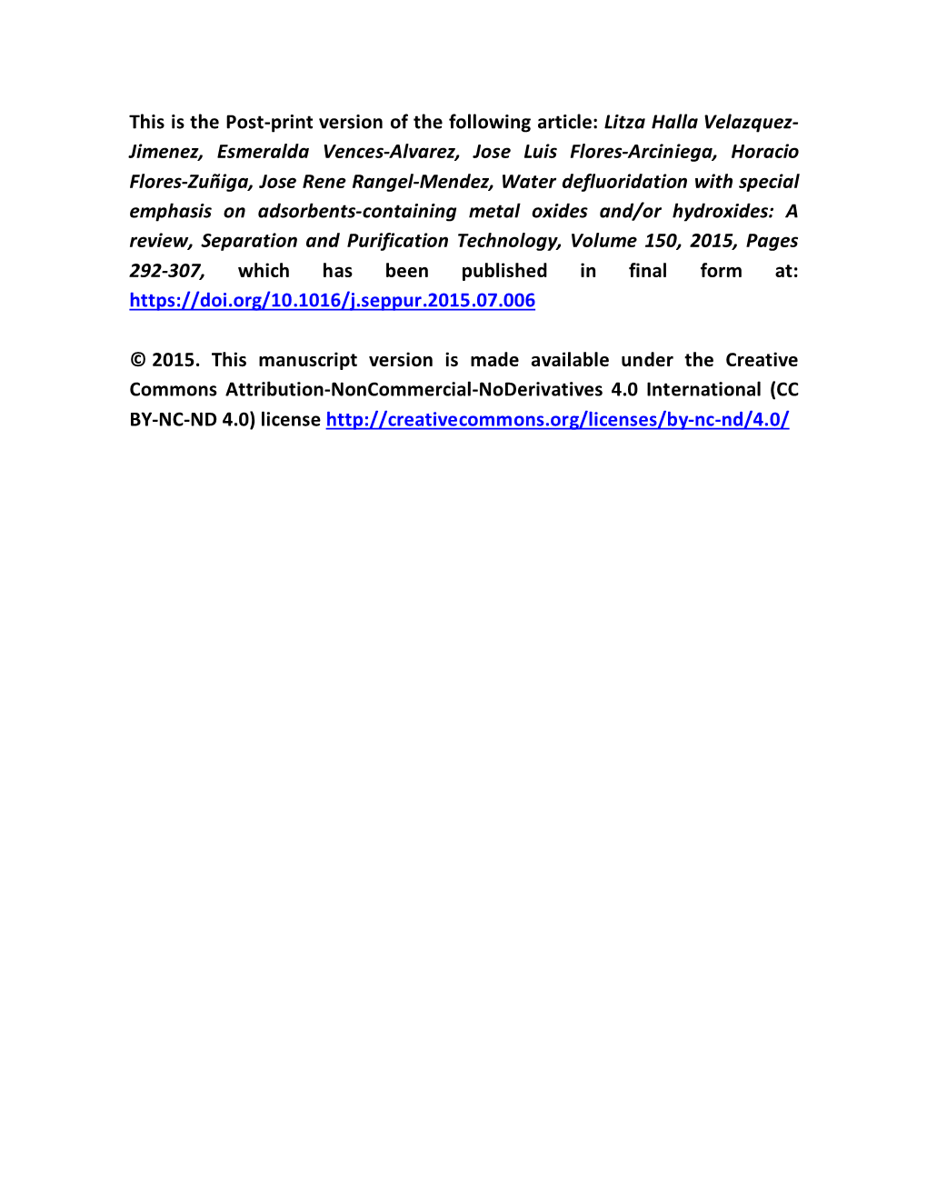 Water Defluoridation with Special Emphasis on Adsorbents-Containing Metal Oxides And/Or Hydroxides