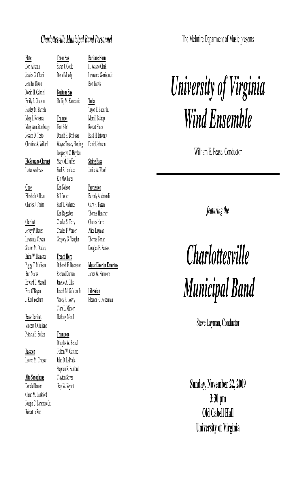 University of Virginia Wind Ensemble Charlottesville Municipal Band