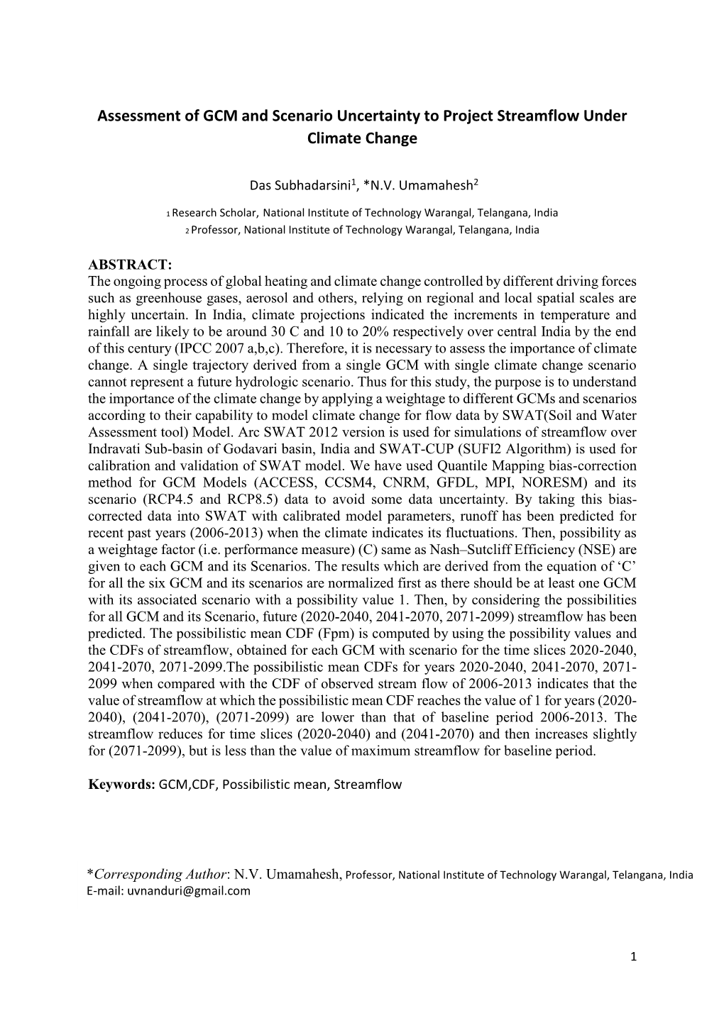 Assessment of GCM and Scenario Uncertainty to Project Streamflow Under Climate Change