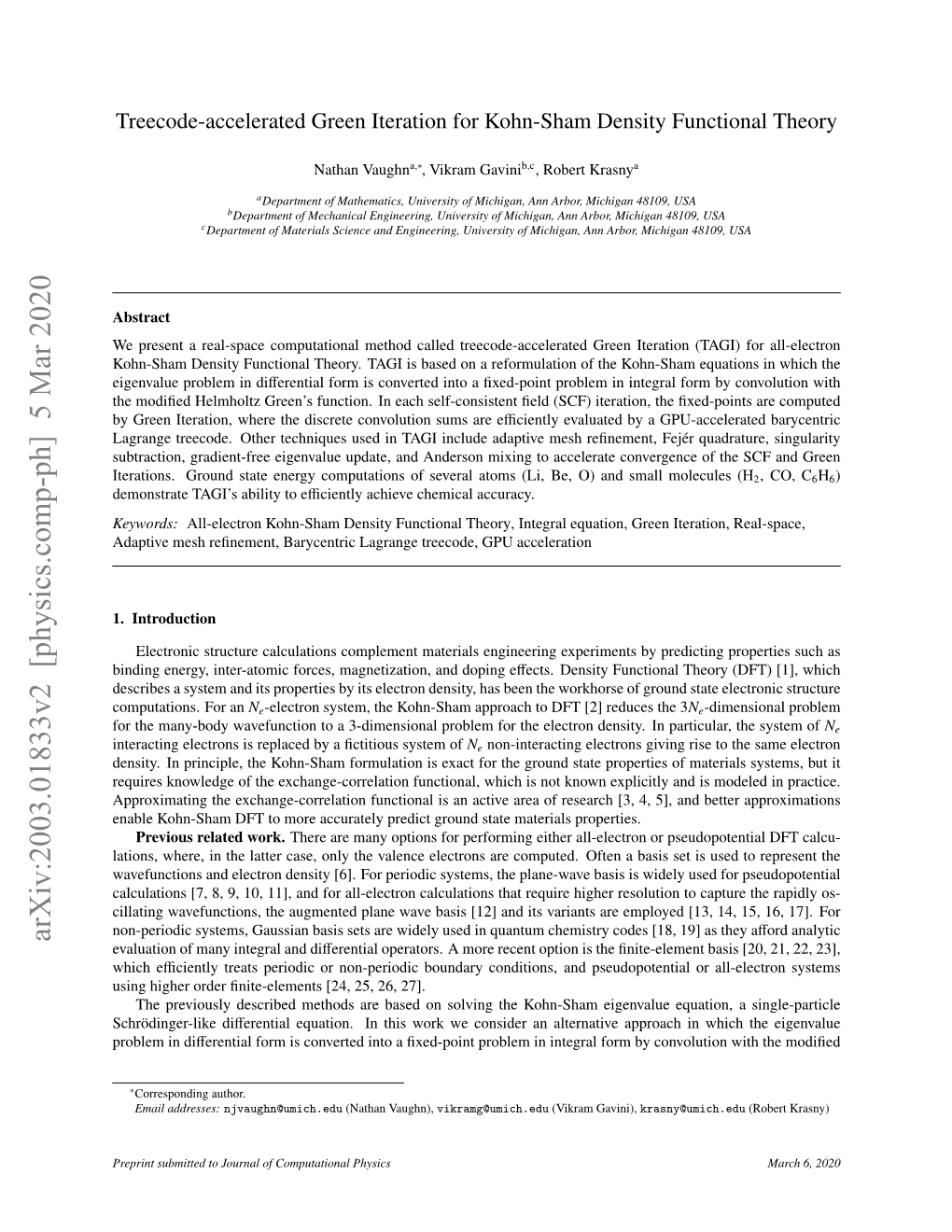 Treecode-Accelerated Green Iteration for Kohn-Sham Density Functional Theory