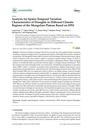 Analysis for Spatio-Temporal Variation Characteristics of Droughts in Different Climatic Regions of the Mongolian Plateau Based