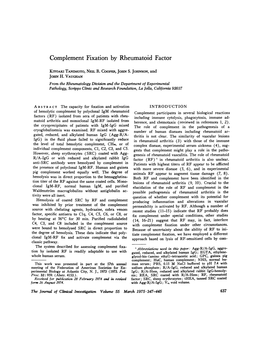Complement Fixation by Rheumatoid Factor