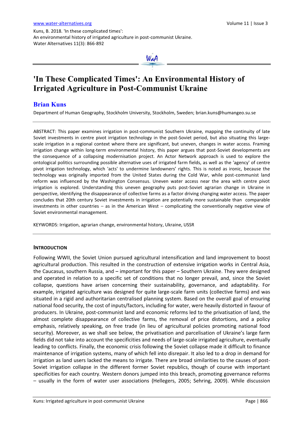 An Environmental History of Irrigated Agriculture in Post-Communist Ukraine