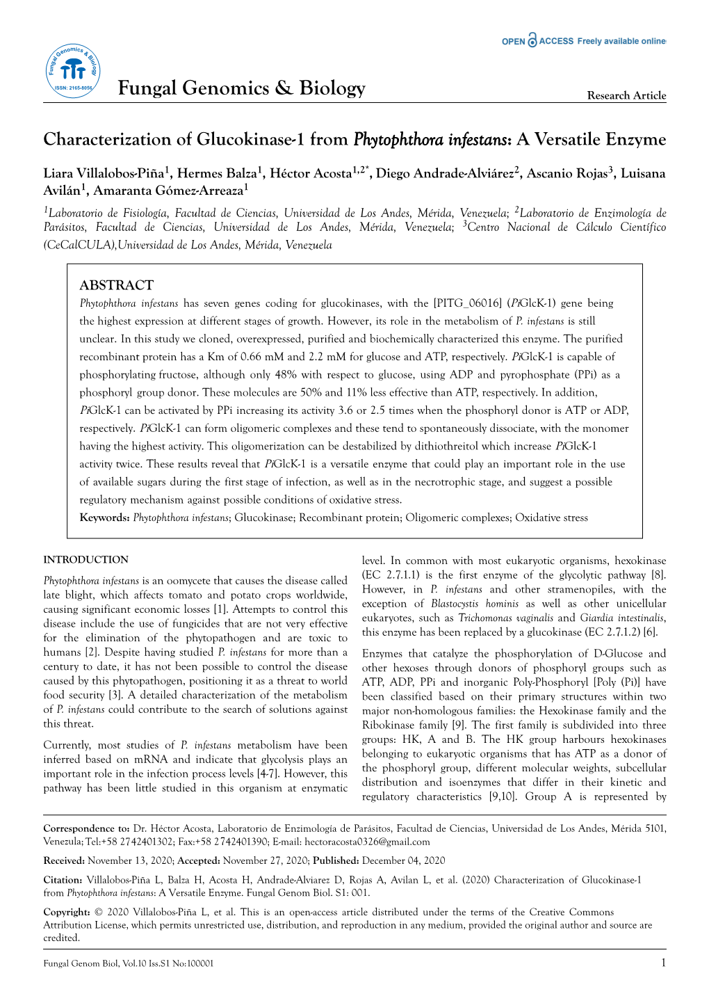 Characterization of Glucokinase-1 from Phytophthora Infestans, A