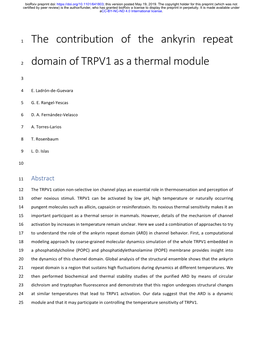 The Contribution of the Ankyrin Repeat Domain of TRPV1 As a Thermal